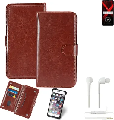 Produktbild von K-S-Trade 360° Hülle kompatibel mit UMIDIGI X inkl. Headphones braun Kunstleder Case BookCase WalletCase Kunstlederederhülle Handyhülle,