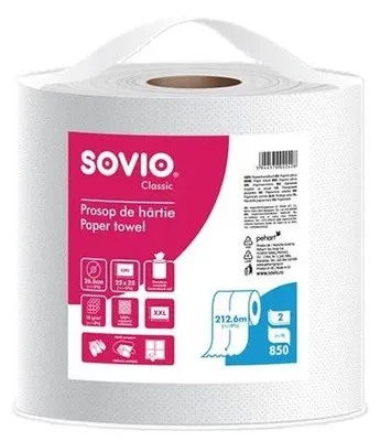 Produktbild von Papierhandtücher, weiß, 2-lagig, 212,6 m, Durchmesser 26,5 cm, 1 Rolle, SOVIO PP20907