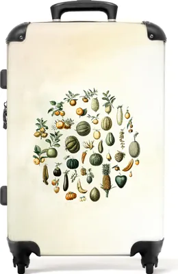 Produktbild von NoBoringSuitcases.com® Großer Koffer - Vintage - Obst - Illustration - Kunst - Kombinationsschloss TSA - Hartschalen Trolley 4 Rollen - 72 liter - Reisekoffer - 66 cmKoffer Mittelgroß 67x43x25 cm, 72L,