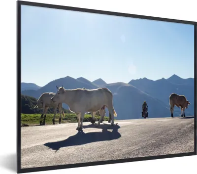 Produktbild von MuchoWow® Gerahmtes Poster Schottische Highlander - Licht - Berge - Natur 40x30 cm - Poster mit Schwarzem Bilderrahmen Wandposter Rahmen Foto Bilder - Kunstposter - Wanddekorationen