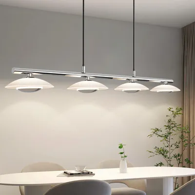Image de ZMH Suspension LED Table de salle à manger 4 feux Lampe à suspendre Salle à manger Suspension chromée Verre Métal Lampe à suspendre Moderne Salon 3000K Blanc chaud