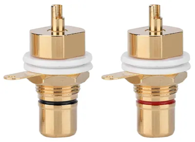 Immagine prodotto di 2 connettori audio RCA femmina, placcati in oro, per montaggio su pannello
