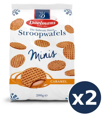 Produktbild von Daelmans 2er-Bundle Mini-Karamell-Stroopwafeln, 2 x 200g wiederverschließbar