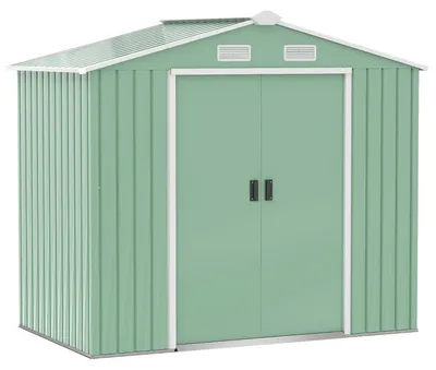 Zdjęcie produktu dla Domek ogrodowy metalowy z drzwiami przesuwnymi | Kolor: zielony | Wymiary: 130x213x185 cm