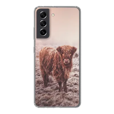 Produktbild von MuchoWow® Handyhülle Schutzhülle Hülle für Samsung Galaxy S21 FE Schottische Highlander - Schnee - Sonne Silikon Softcase Handy Hülle - Mobiltelefonhülle