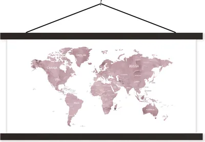 Produktbild von MuchoWow® Textilposter Weltkarte - Rosa - Marmor 120x60 cm mit schwarzem Rahmen - Dekoration Schlafzimmer