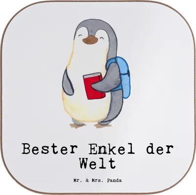 Produktbild von Mr. & Mrs. Panda Untersetzer für Gläser Pinguin Bester Enkel der Welt - Weiß - Geschenk, Opa, gläseruntersetzer, Coaster, Enkelkind, Taufe, Geschenkidee, Oma, Enkelsohn