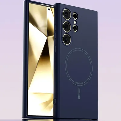 Produktbild von Magnetische Handyhülle für Samsung Galaxy S24 Ultra, MagSafe kompatible, Flüssig Silikon Stoßfest Kratzfest Hülle Dunkelblau