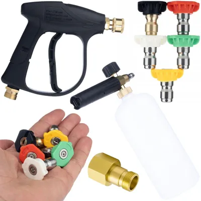 Zdjęcie produktu dla Rosfix Zestaw Pistolet z Dyszami i Pianownicą – Myjka Ciśnieniowa 300 Bar | Adapter Easy!Lock M22 | Wszechstronne Zastosowanie