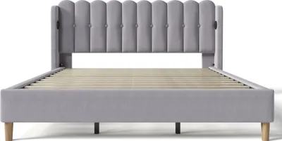 Produktbild von Polsterbett 180x200cm Doppelbett (Ohne Matratze) Jugendbett Grau Leinen Mit USB Typ C Ladefunktion Bettgestell mit Lattenrost