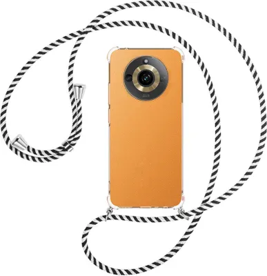 Produktbild von Handykette Backcover-Schutzhülle mit Band (Metall silberfarben) für Realme 11 5G (6.72'') - schwarz/weiß gestreift