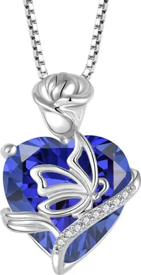 Produktbild von FJ Geburtsstein Herz Kette 925 Sterling Silber Schmetterling Anhänger Rose Geschenk Frau Mutter Freundin Mama Tansanit