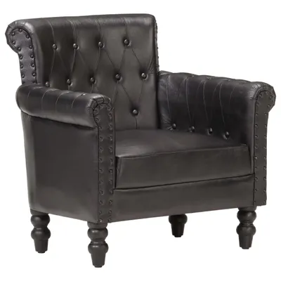 Image de vidaXL Fauteuil noir Véritable cuir de chèvre