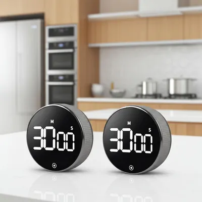 Produktbild von 2er-Set Digitaler Küchen-Timer mit Drehrad - Praktische Eieruhr mit Magnet, lautem Alarm, Countdown-Funktion & grossem LCD-Display
