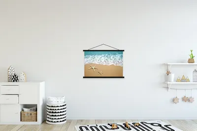 Produktbild von MuchoWow® Textilposter Seestern - Strand - Meer 60x40 cm mit schwarzem Rahmen - Hölzernes