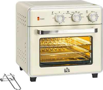 Produktbild von HOMCOM Minibackofen mit Umluft 20L Mini Ofen mit Backblech, Grillrost und Krümelblech, 90 °C-230 °C Heißluftfritteuse mit 5 Modi, Frittierkorb, 60 Min. Timer, 1400W, Metall