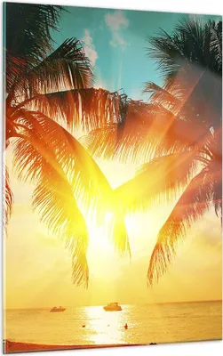 Produktbild von Bilder auf glas - Einteilig - Meer Palme Wasser - 50x70cm - Glasbilder - Wandbilder - Bilder - zum Aufhängen bereit - Wanddekoration aus Glas - Glas Bilder - Wandbild auf Glas - GPA50x70-4018