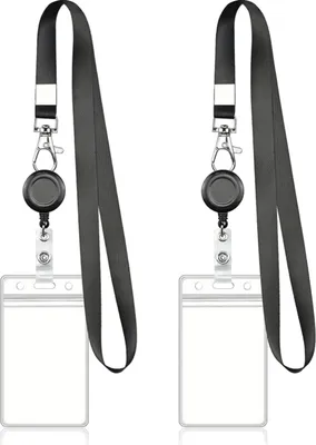 Produktbild von Kreuzfahrt-Schlüsselband mit Ausweishalter, 2er-Pack Umhängeband mit einziehbarer Rolle und doppelseitigem, wasserdichtem, transparentem Ausweishalter für Kreuzfahrtschiffe – Schwarz (vertikal)