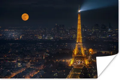 Produktbild von MuchoWow® Poster Paris - Eiffelturm - Mond 120x80 cm - Bilder