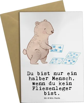 Produktbild von Mr. & Mrs. Panda Grußkarte Fliesenleger Herz - Weiß - Geschenk, Handwerk, einladungskarten, Spruch, Beruf, dankeskarten, osterkarten, glückwunschkarten, Lustig