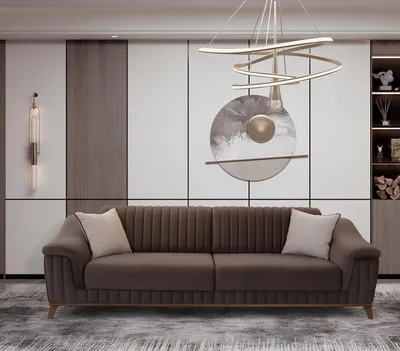 Image de Canapé 3 places marron avec dossier ergonomique et structure en bois