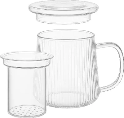 Produktbild von Teezubereiter Glas – 2-in-1 Teetasse & Teekanne klein mit herausnehmbarem Glasfilter und Deckel
