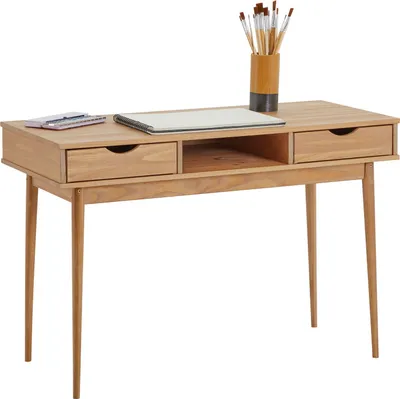 Produktbild von Schreibtisch STEFANO Eiche farben - Bürotisch mit 2 Schubladen und Fach aus Massivholz, Home Office Tisch, moderner Arbeitstisch