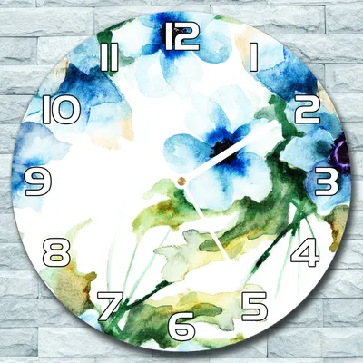 Produktbild von Wanduhr aus Glas Rund fi 30 Aquarell Blumen Quarz Deko Wohnzimmer Büro