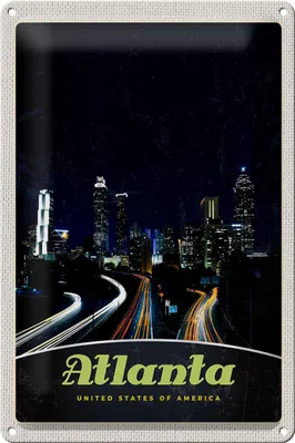 Produktbild von Blechschild Reise 20x30cm Atlanta Amerika Stadt Straße Gebäude