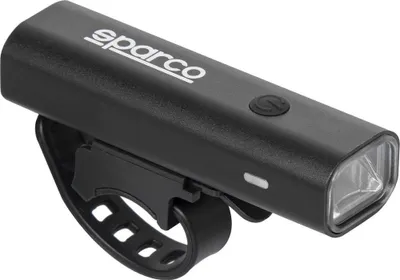 Productafbeelding van Sparco voorlamp voor fiets, met metalen behuizing en batterijstatusindicator