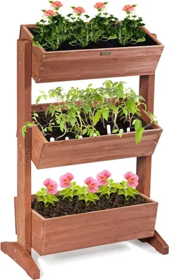 Produktbild von GOPLUS 3 Etagen Hochbeet, Blumentreppen mit Ablauflöchern, Blumentröge, Blumenbeet aus Massivholz, für Garten Balkon Terrasse