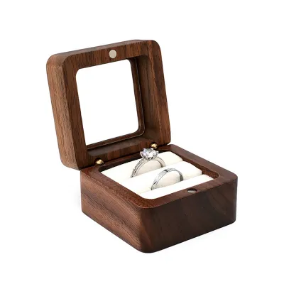 Produktbild von Ringbox Quadrat tragbares Holz Vintage Design Ohrringbox für Hochzeit-L
