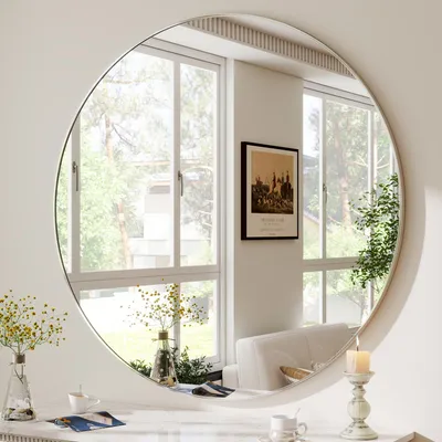 Produktbild von Koonmi runder Wandspiegel 45.7 cm, Aluminiumrahmen, Silber, Bad und Schminkspiegel zur Wandmontage für Badezimmer, Schlafzimmer und Eingangsbereich