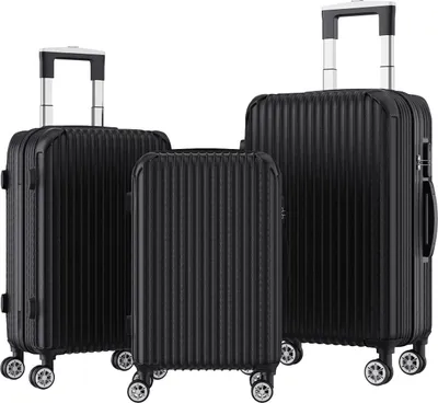 Image de Set de bagages, matériau ABS durable, roulettes pivotantes à 360 degrés, noir A (3 sets)
