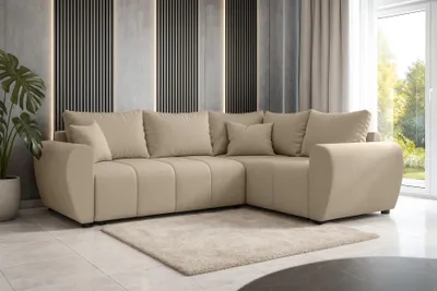 Image de AX LIVING Malatya L Canapé d'angle avec fonction sommeil Canapé marron clair 235 cm D