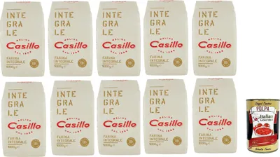Produktbild von Molino Casillo, farina integrale Vollkornmehl Mehl zartes Vollkorn wholemeal flour 10x 1 kg + Italian Gourmet polpa 400g