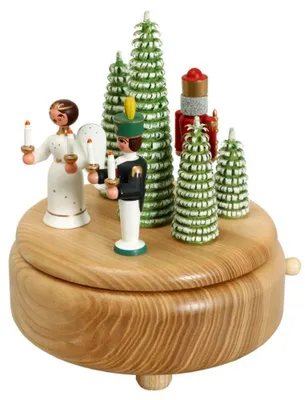 Zdjęcie produktu dla Pudełko muzyczne z aniołem górnikiem i dziadkiem do orzechów, szer. x wys. x gł. 13 x 15,5 x 13 cm, NOWE