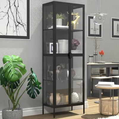 Produktbild von VCM Glasvitrine stehend | Vitrine Glas mit ESG-Sicherheitsglas | Maße ca. H. 180 x B. 60 x T. 35 cm | Standvitrine Glas | Modern und platzsparend | Glas Vitrinenschrank – Floka XXL