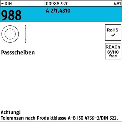 Produktbild von Reyher  Paßscheiben DIN 988 1.4301 20x28x0,2 Tol. ISO 4759-3/A-B A 2 (100 Stück)
