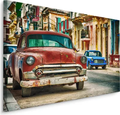 Produktbild von Fabelhafte Canvas LEINWAND BILDER 70x50 cm XXL Kunstdruck Autos Retro Straße Gebäude