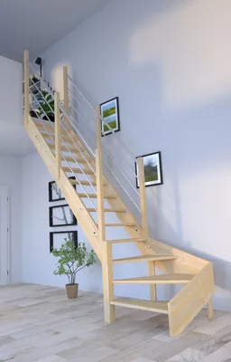 Produktbild von Holztreppe Korfu 1/4 gewendelter Ausführung links-Holz-Edelstahl Geländer-beidseitig-ohne Setzstufen