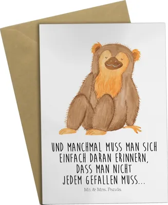 Produktbild von Mr. & Mrs. Panda Grußkarte Affe - Weiß - Geschenk, genesungskarte, Selbstbewusstsein, osterkarten, Respekt, weihnachtskarten, Liebe, Affen, Motivation, einladungskarten
