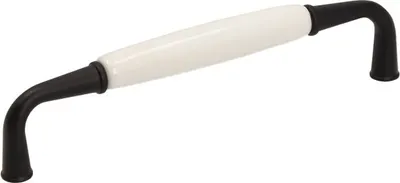 Produktbild von UP16 Griff, supermatt schwarz, weißes Porzellan, 128mm