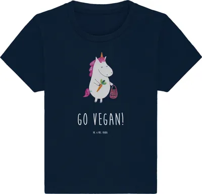Produktbild von Mr. & Mrs. Panda Babyshirt Einhorn Vegan 0. - 6. Monat - French Navy - Geschenk, Baby Jerseyshirt, Veganer, Gesund essen,  Shirt, Veganismus, T-Shirt, Unicorn, Organic