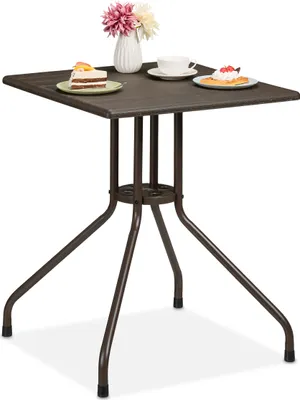 Obrázok produktu pre Relaxdays Záhradný stôl v drevenom vzhľade, hranatý, VxŠxH: 75 x 61 x 61 cm, balkónový stôl, plast a oceľ, vonkajší stôl, hnedý