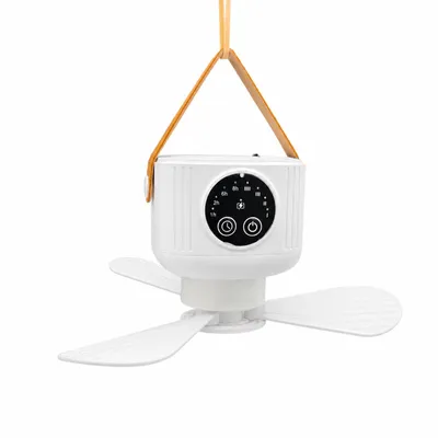 Produktbild von Portabler Akku Ventilator zum Hängen mit Licht & Fernbedienung Outdoor Camping Deckenventilator 4 Stufen