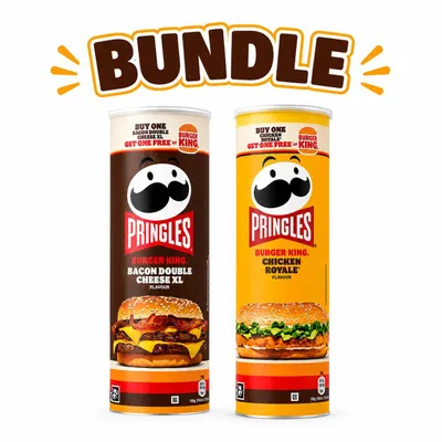 Produktbild von Pringles Burger King Set – Chicken Royale & Bacon Double Cheese XL – 2 x 165 g – Limited Edition Chips