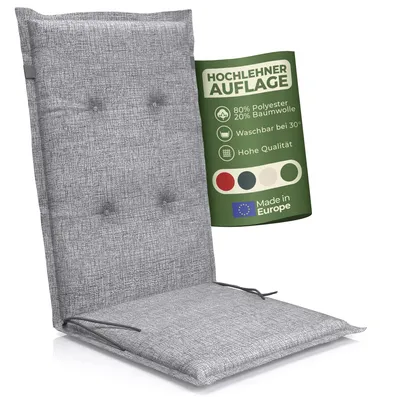 Produktbild von Hochlehner Auflage Florence– Gartenstuhlauflage Hochlehner, Sitzkissen Stuhl, Stuhlkissen & Outdoor Kissen für Gartenmöbel, Farbe:Grau, Anzahl:1