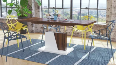 Produktbild von Grand Noir Couchtisch ausziehbar höhenverstellbar 120-180cm in Nussbaum - Weiß matt modern vielseitig Wohnzimmertisch Esstisch Beistelltisch Sofatisch platzsparend hochwertig Wohnzimmer