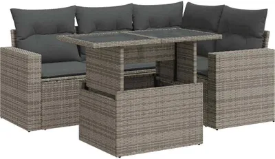 Image de vidaXL Ensemble de salon de jardin 5 pièces avec coussins Gris Poly rotin